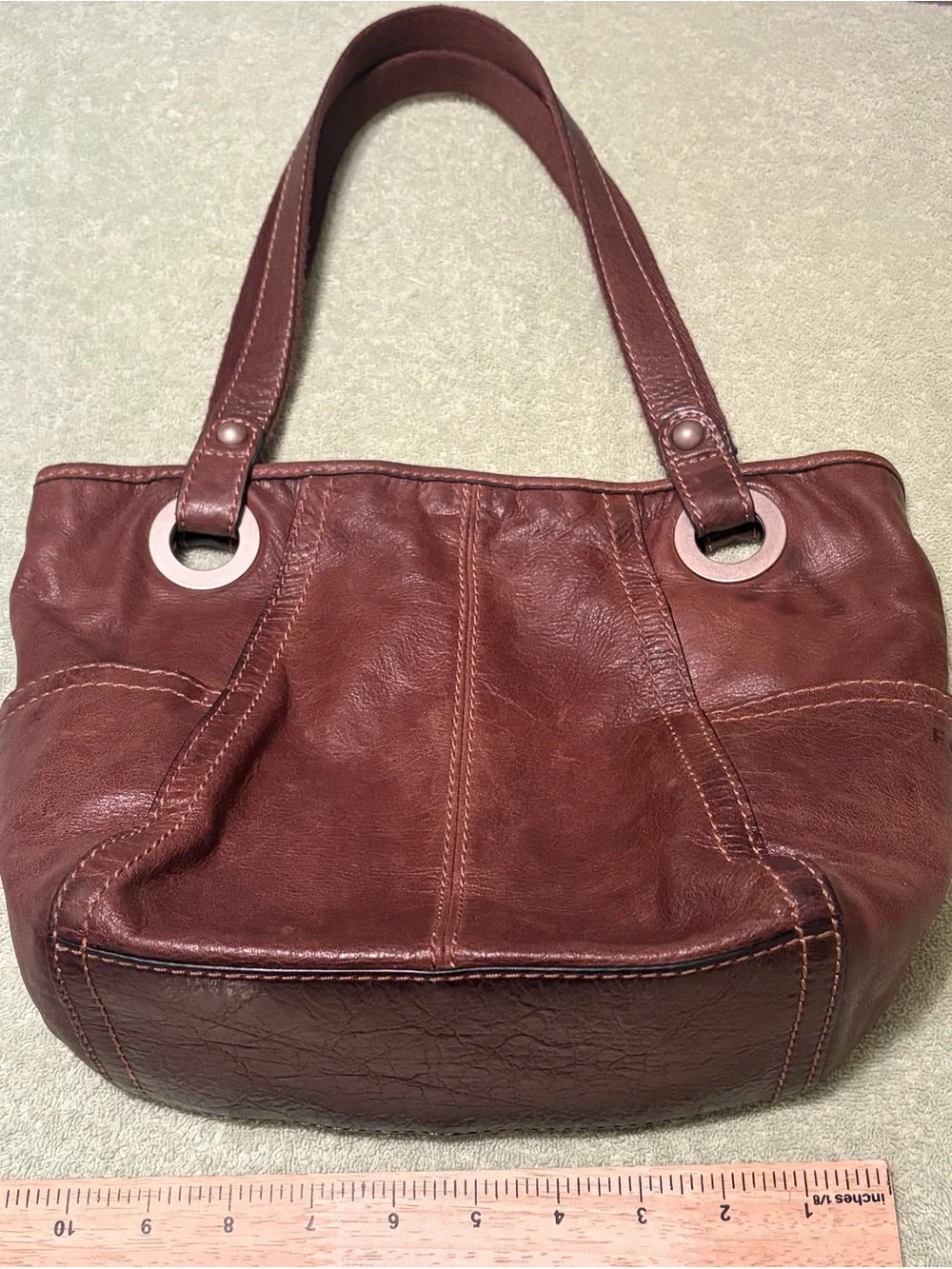 Fossil Brown Leather Shoulder Tote Bag Large Double Handle